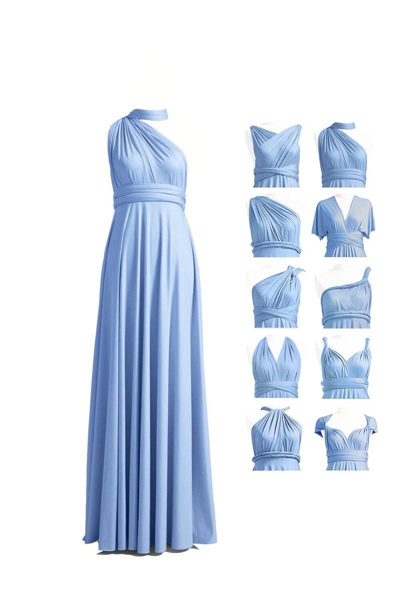 72styles Women's Bridesmaid Dresses Long Convertible Infinity Wrap One Shoulder Weeding Evening Gown Party Maxi Dress Dusty Blue - Image 1